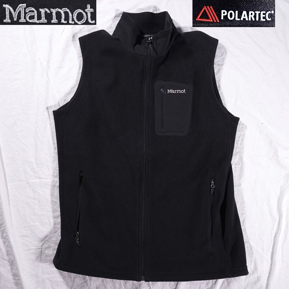 Marmot Polartec Fleece Vest Black Full Zip Mens Large